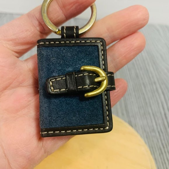 Rare Coach Suede Leather Navy Blue On Brown Mini Picture Frame Keychain Keycharm - Picture 2 of 12